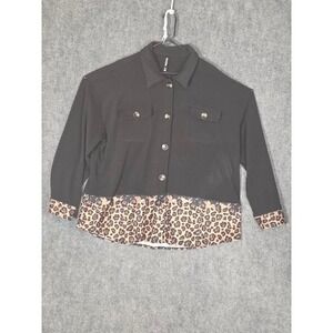 Crazy Train Womens 2XL Black Leopard Print Button Down Shirt Shacket Relaxed Fit